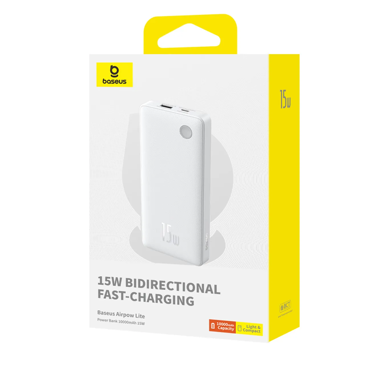 Baseus Airpow Lite | Powerbank 10000 mAh 15W med USB-A til USB-C-kabel 30 cm – Hvit – bilde 4