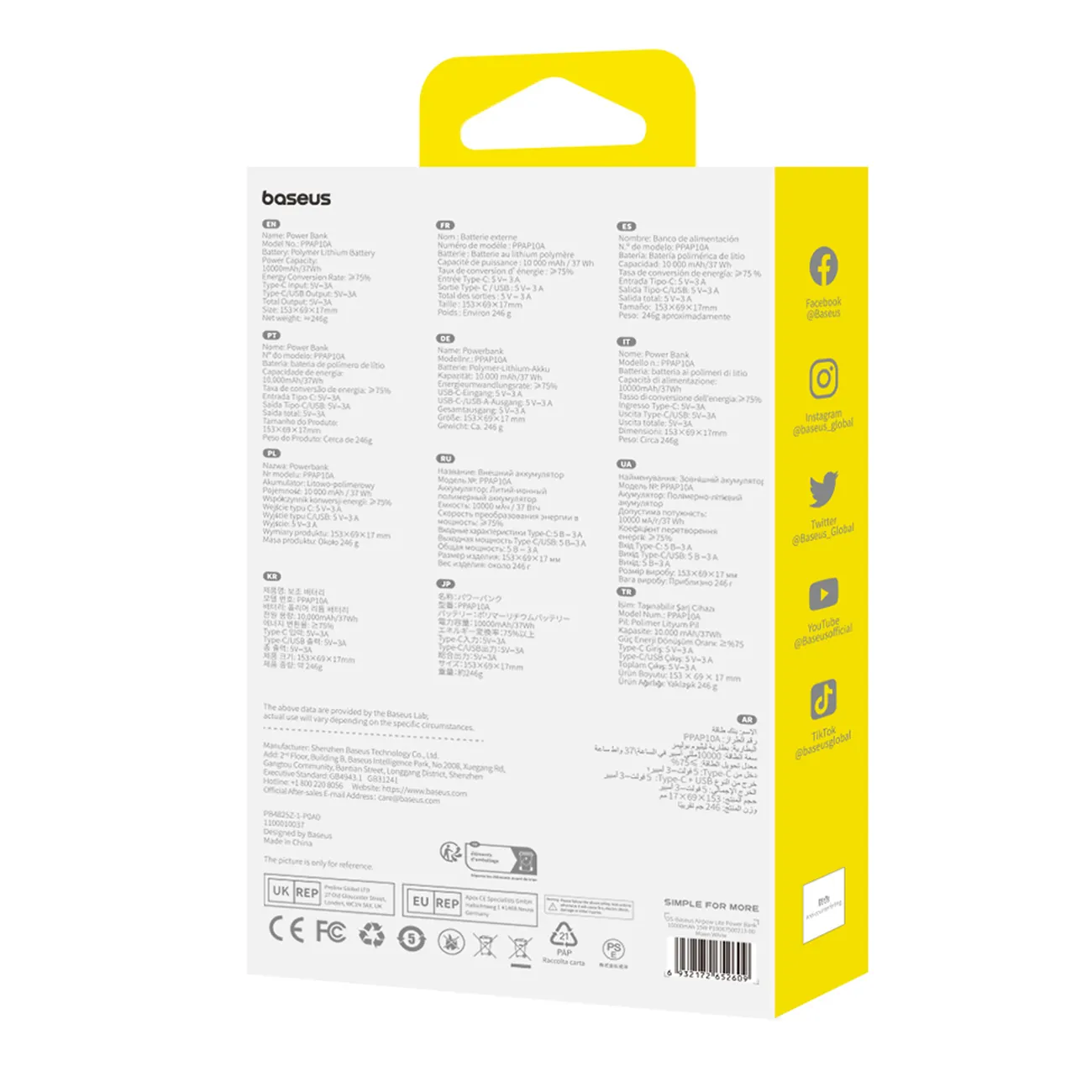 Baseus Airpow Lite | Powerbank 10000 mAh 15W med USB-A til USB-C-kabel 30 cm – Hvit – bilde 5