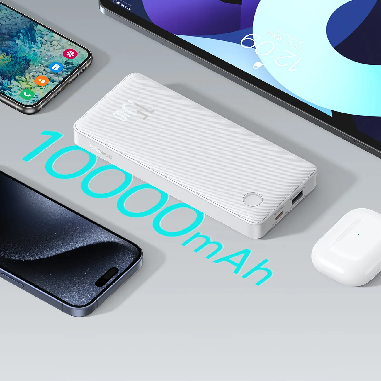 Baseus Airpow Lite | Powerbank 10000 mAh 15W med USB-A til USB-C-kabel 30 cm – Hvit – bilde 6