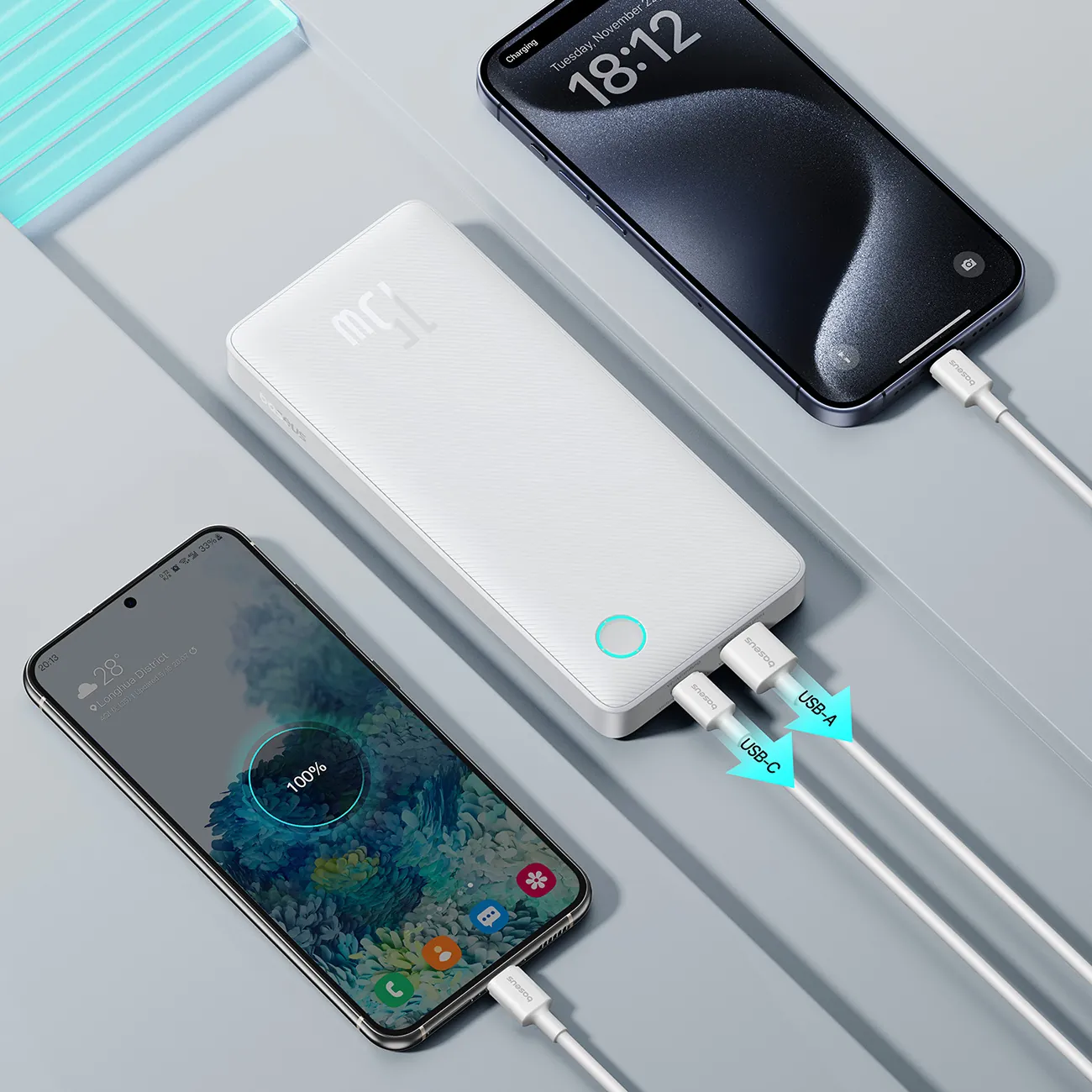 Baseus Airpow Lite | Powerbank 10000 mAh 15W med USB-A til USB-C-kabel 30 cm – Hvit – bilde 8