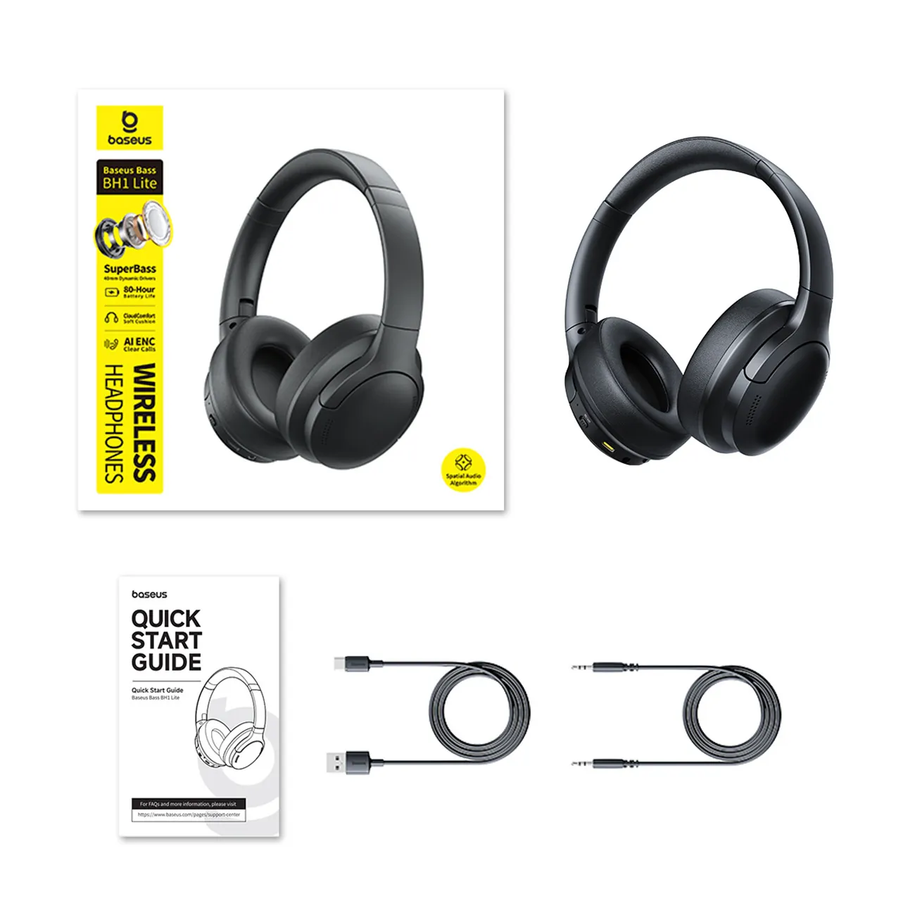 Baseus Bass BH1 Lite | Trådløse hodetelefoner over øret Bluetooth 6.0 – Svart – bilde 7