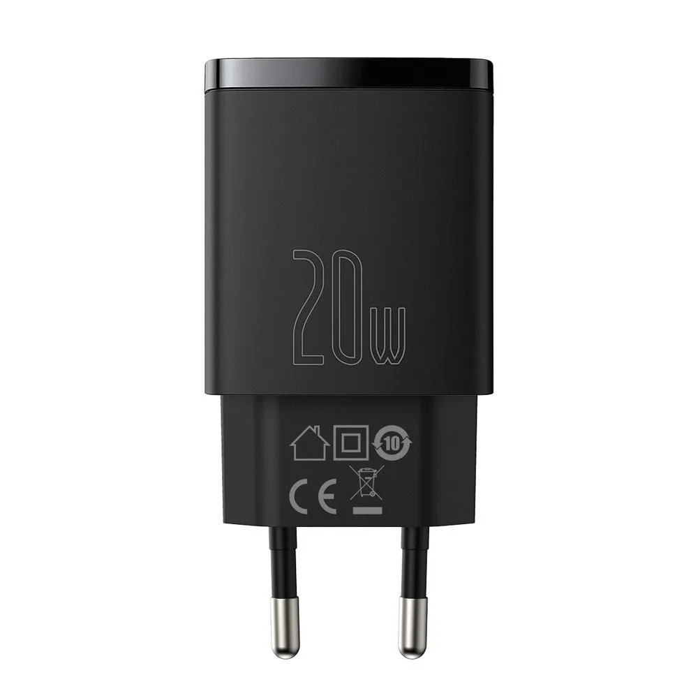 Baseus Compact | Vegglader USB-A og USB-C 20W PD QC 3.0 – Svart