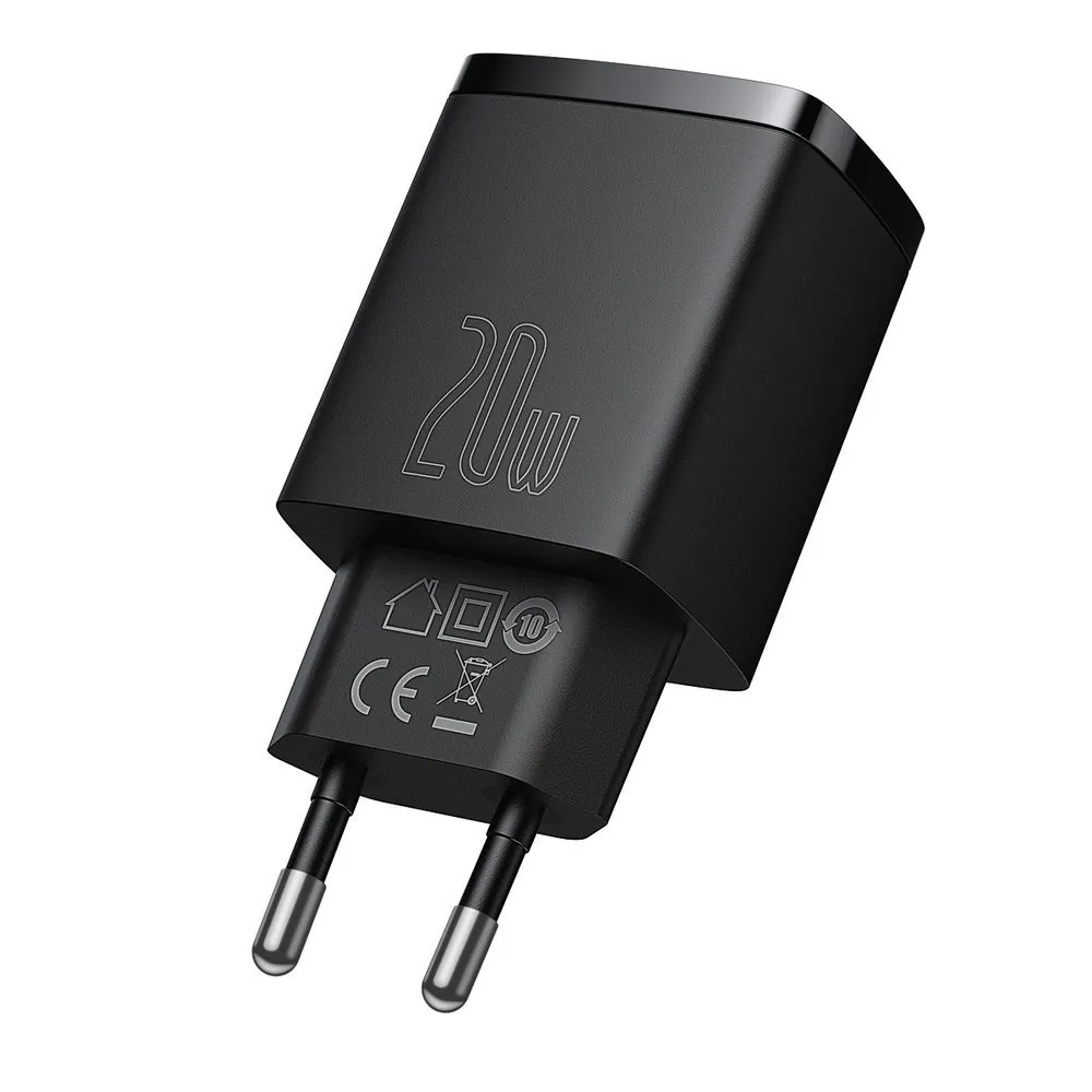 Baseus Compact | Vegglader USB-A og USB-C 20W PD QC 3.0 – Svart – bilde 3