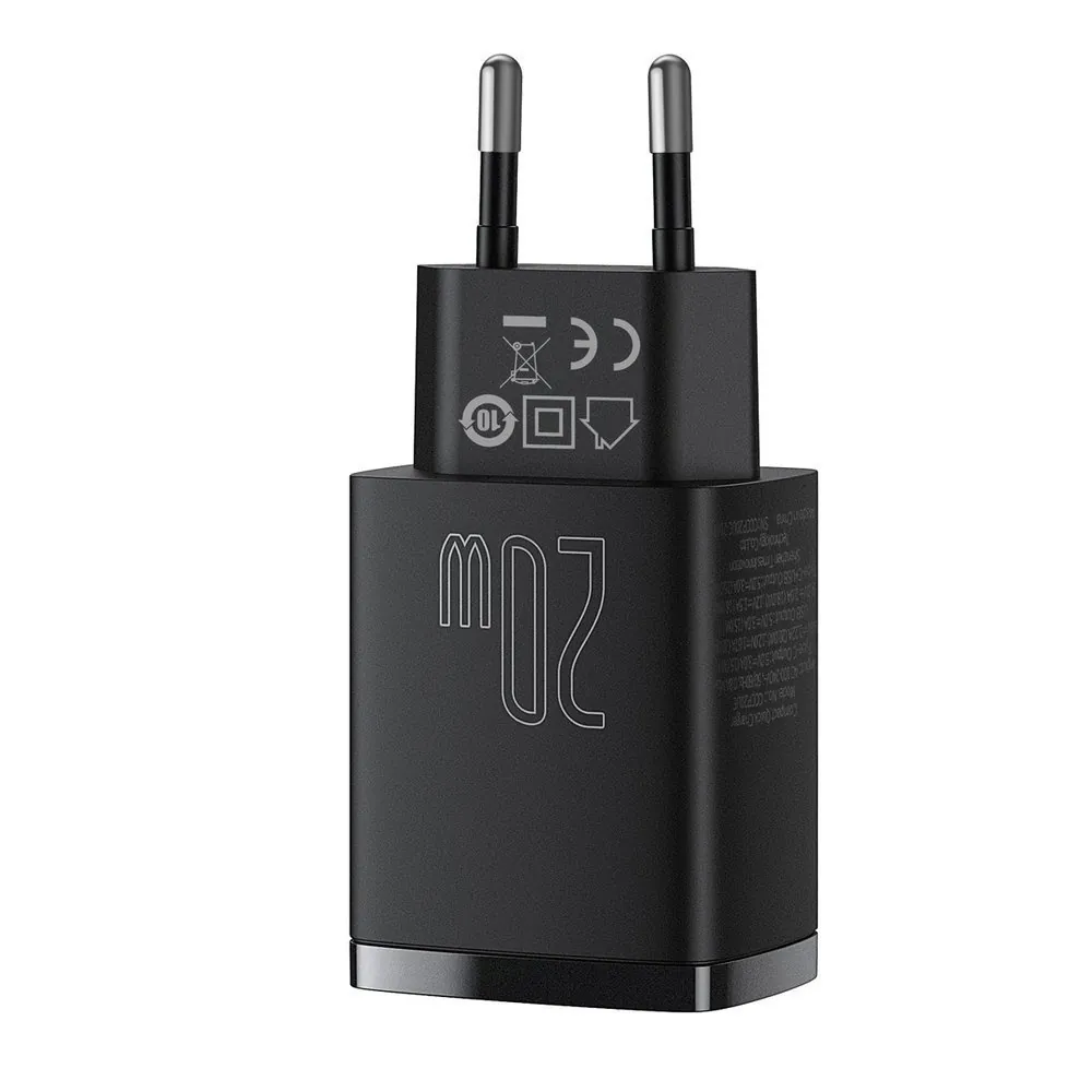 Baseus Compact | Vegglader USB-A og USB-C 20W PD QC 3.0 – Svart – bilde 4