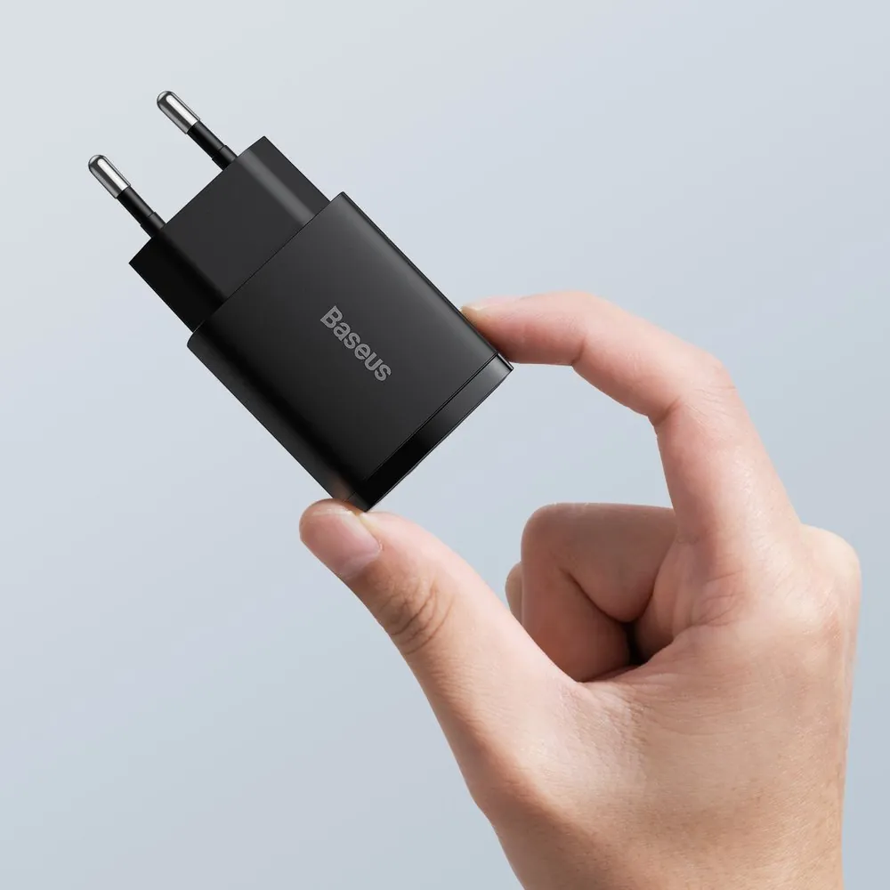 Baseus Compact | Vegglader USB-A og USB-C 20W PD QC 3.0 – Svart – bilde 6