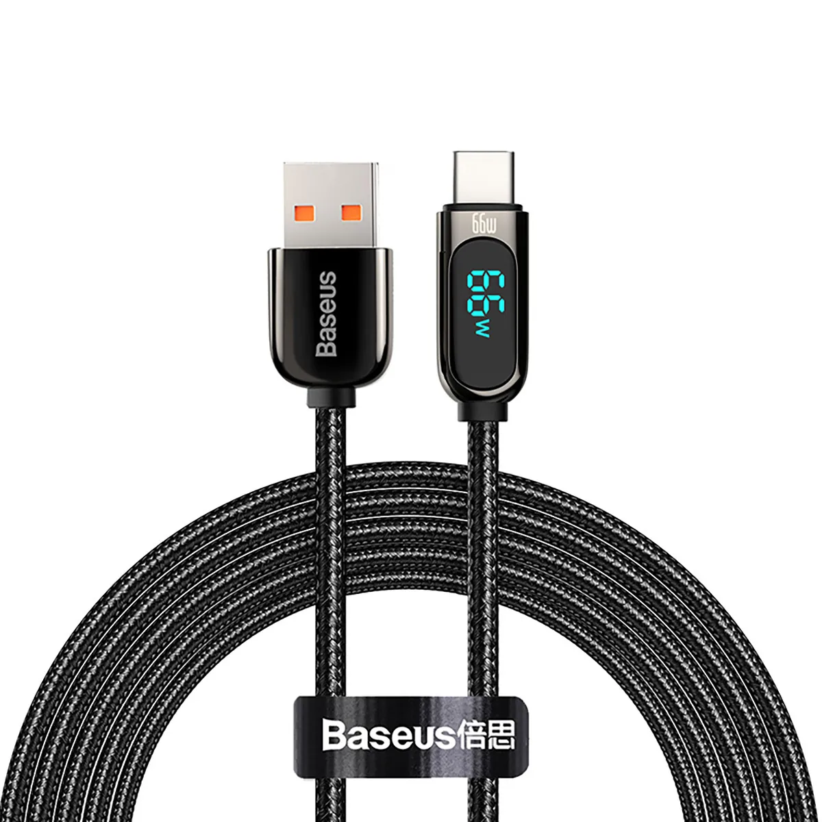 Baseus Display | USB-A til USB-C-kabel 66W med display 1 m – Svart