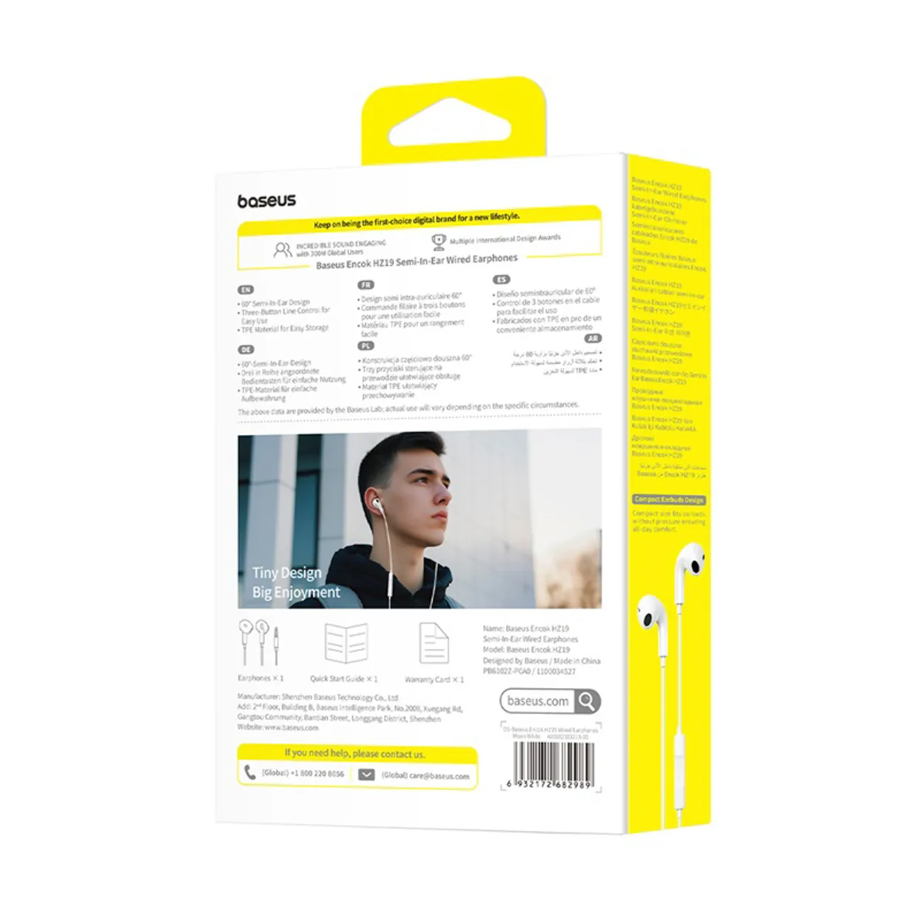Baseus Encok HZ19 | Kablede øretelefoner med mini-jack – Hvit – bilde 8