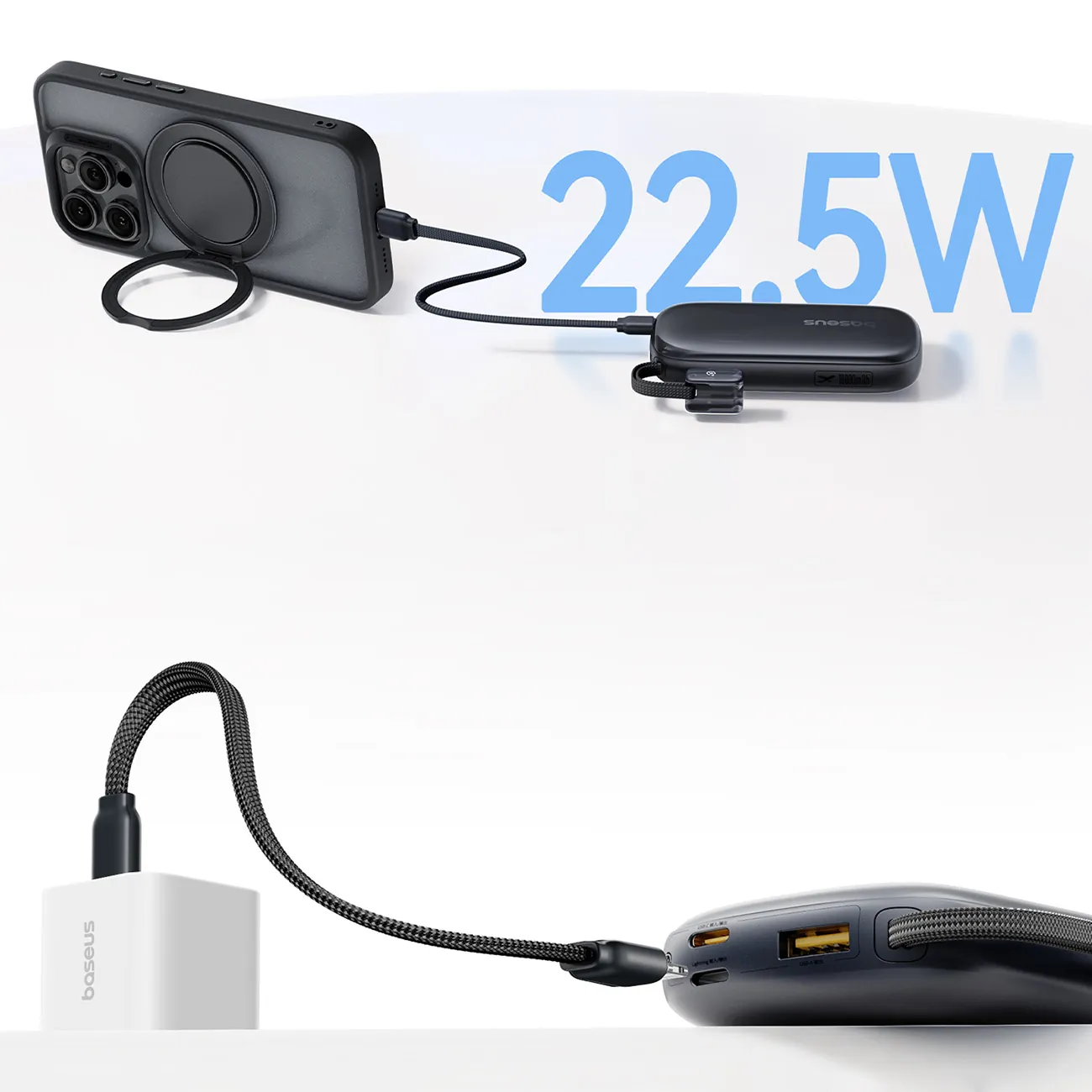 Baseus EnerFill FC21 Qpow 3 Ultra | Powerbank 10000 mAh 22,5W med display og avtakbar kabel – Svart – bilde 8