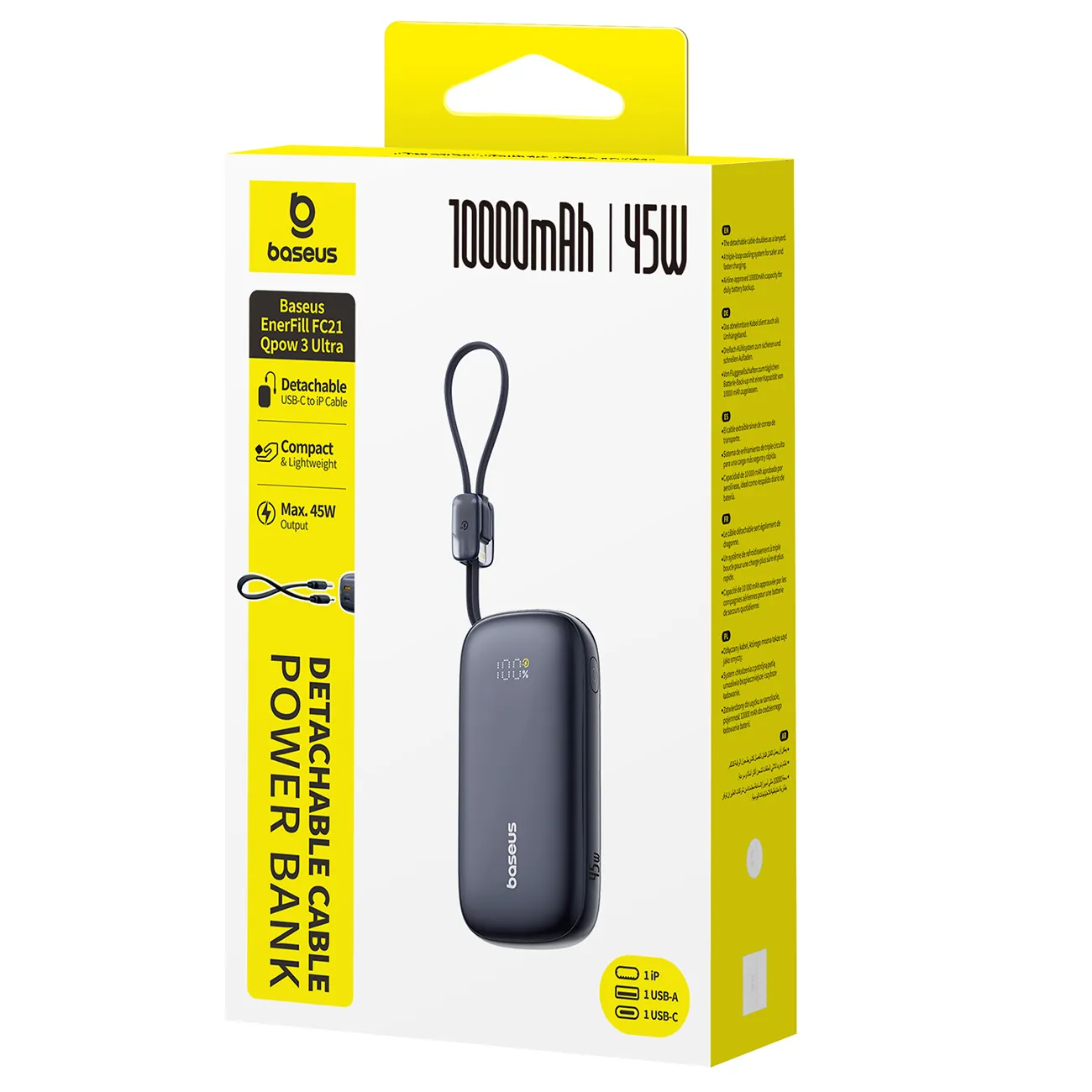 Baseus EnerFill FC21 Qpow 3 Ultra | Powerbank 10000 mAh 45W med kabel-stropp – Svart – bilde 3