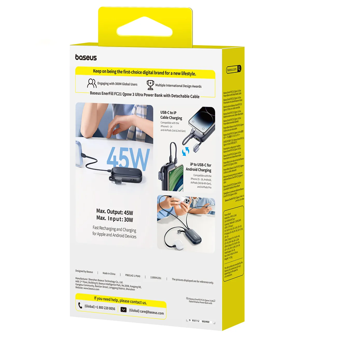 Baseus EnerFill FC21 Qpow 3 Ultra | Powerbank 10000 mAh 45W med kabel-stropp – Svart – bilde 4