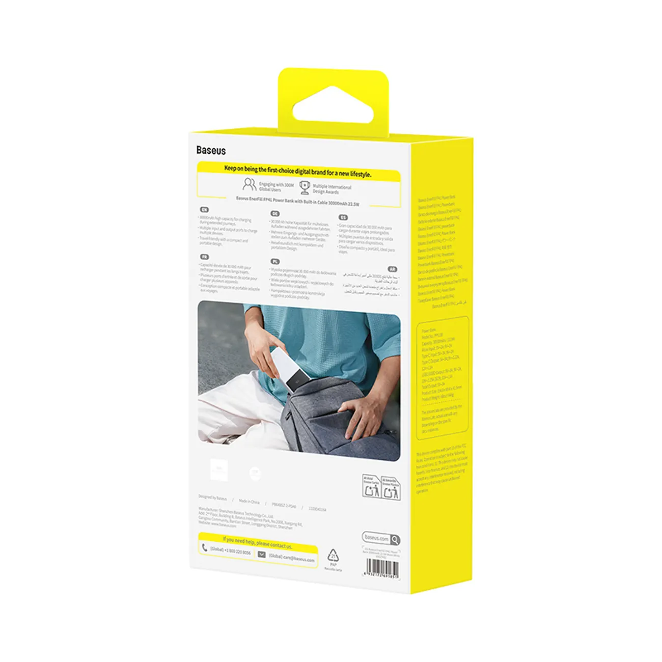 Baseus EnerFill FP41 | Powerbank 30000 mAh 22,5W med USB-A til USB-C-kabel 30 cm – Hvit – bilde 8