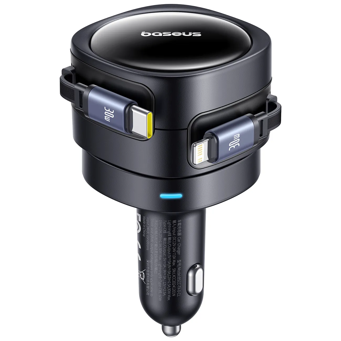 Baseus Enjoyment Max | Billader 60W med opprullbare USB-C- og Lightning-kabler – Svart – bilde 2