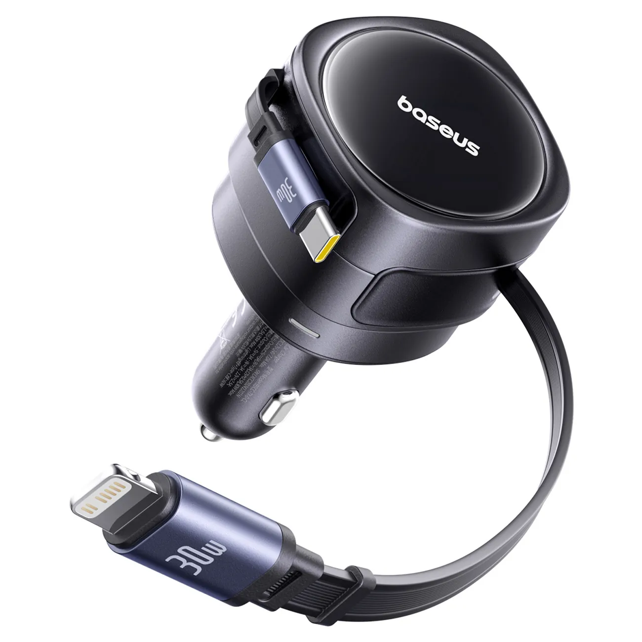 Baseus Enjoyment Max | Billader 60W med opprullbare USB-C- og Lightning-kabler – Svart – bilde 3