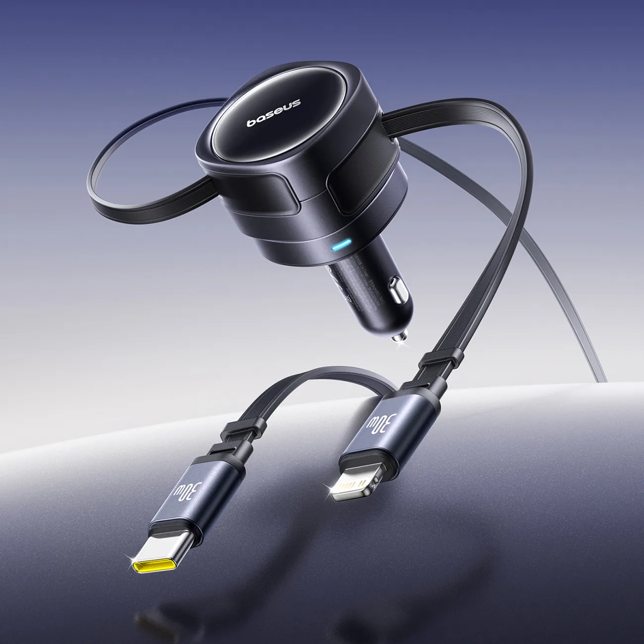 Baseus Enjoyment Max | Billader 60W med opprullbare USB-C- og Lightning-kabler – Svart – bilde 6
