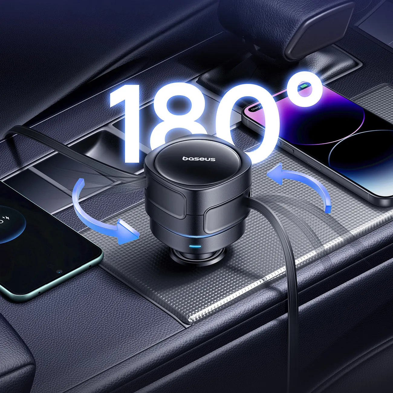 Baseus Enjoyment Max | Billader 60W med opprullbare USB-C- og Lightning-kabler – Svart – bilde 7