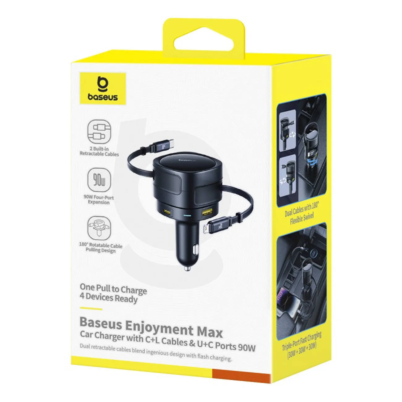 Baseus Enjoyment Max | Billader 90W 2x USB-C med USB-C- og Lightning-kabel – Svart – bilde 7