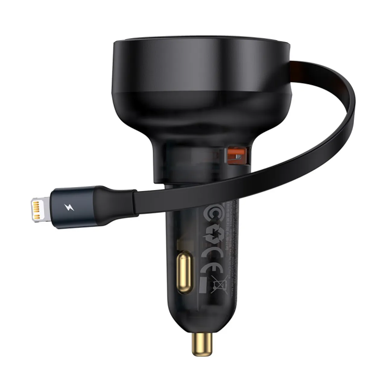 Baseus Enjoyment Pro | Billader 55W USB-A med opprullbar Lightning-kabel – Svart