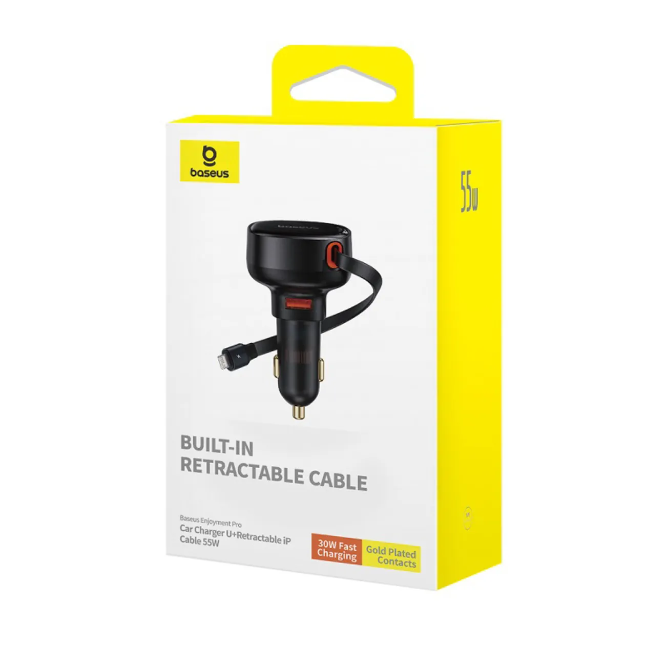 Baseus Enjoyment Pro | Billader 55W USB-A med opprullbar Lightning-kabel – Svart – bilde 7