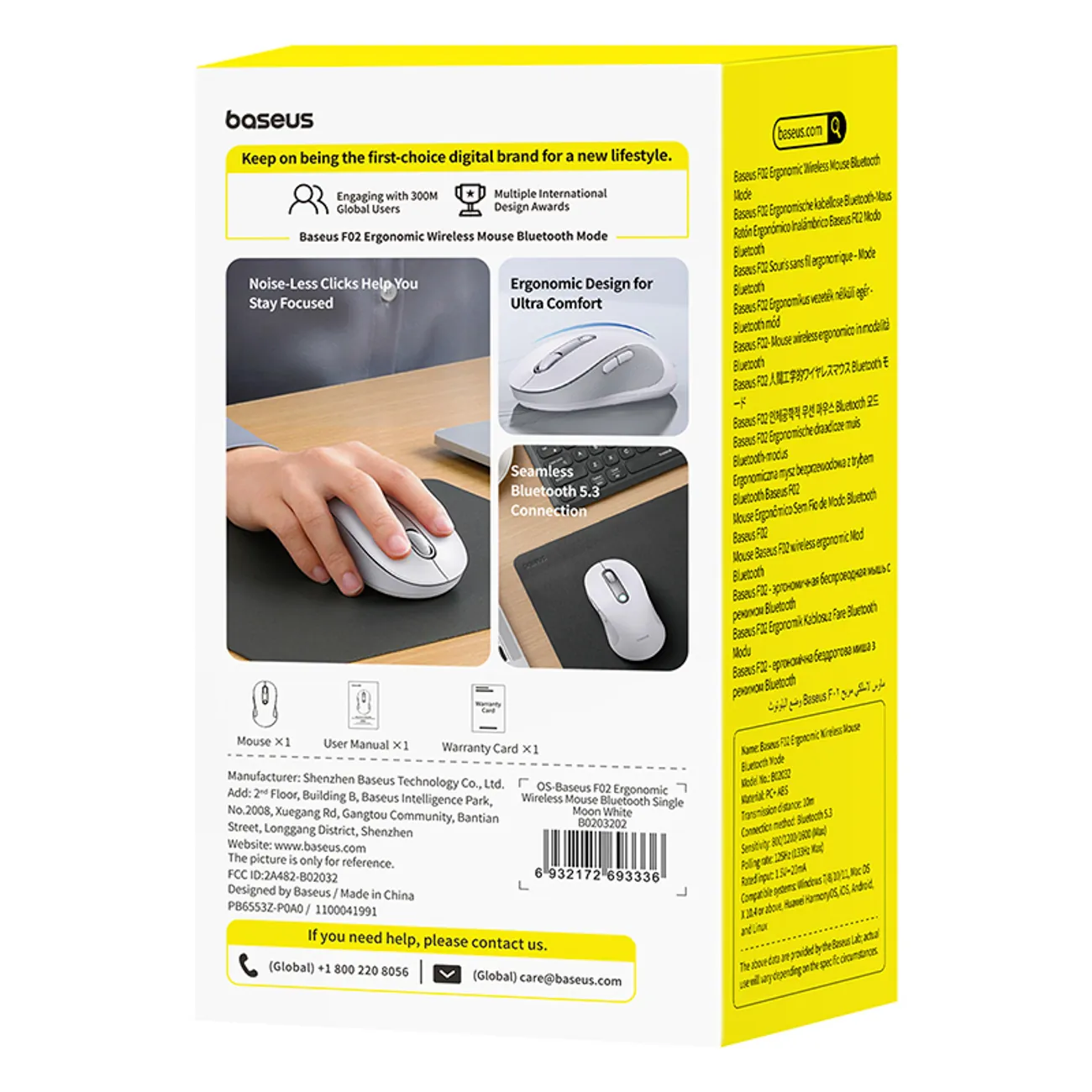 Baseus F02 | Trådløs ergonomisk mus Bluetooth – Hvit – bilde 2