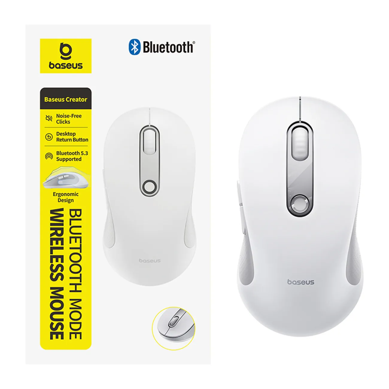 Baseus F02 | Trådløs ergonomisk mus Bluetooth – Hvit – bilde 4