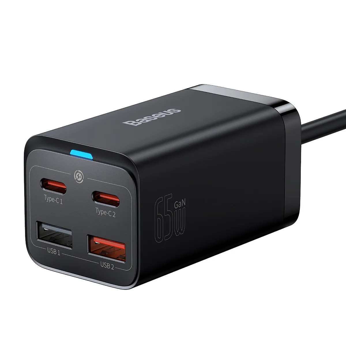 Baseus GaN3 Pro | Vegglader GaN 65W 2x USB-C + 2x USB-A med USB-C-kabel 1 m – Svart – bilde 2
