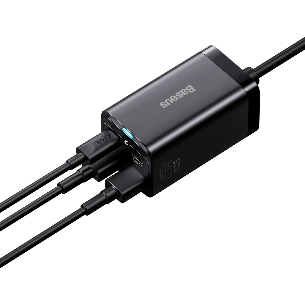 Baseus GaN3 Pro | Vegglader GaN 65W 2x USB-C + 2x USB-A med USB-C-kabel 1 m – Svart – bilde 3