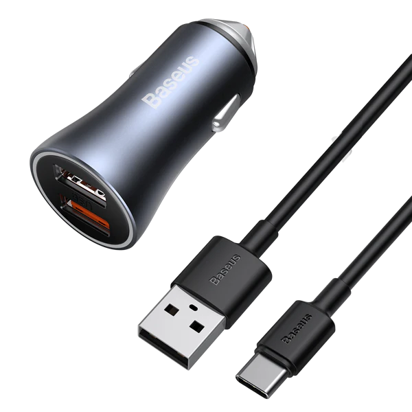 Baseus Golden Pro | Car charger 2xUSB Huawei 5A QC 3.0 AFC (Samsung) 40W + USB-A - USB-C cable 1m