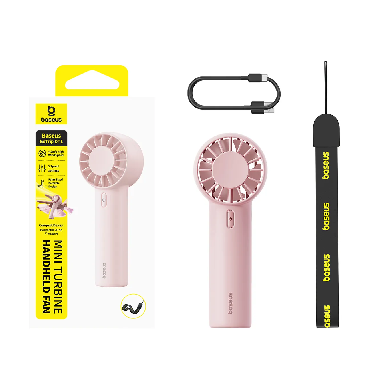 Baseus GoTrip DT1 | Bærbar vifte – Rosa – bilde 2
