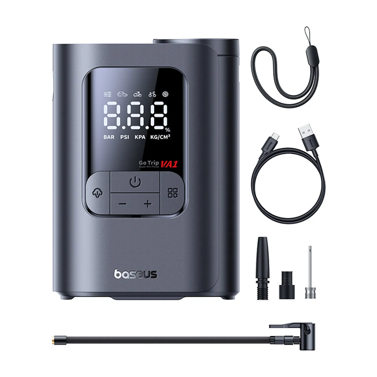 Baseus GoTrip VA1 | Trådløs dekkpumpe 150 PSI 7500 mAh – Mørkegrå