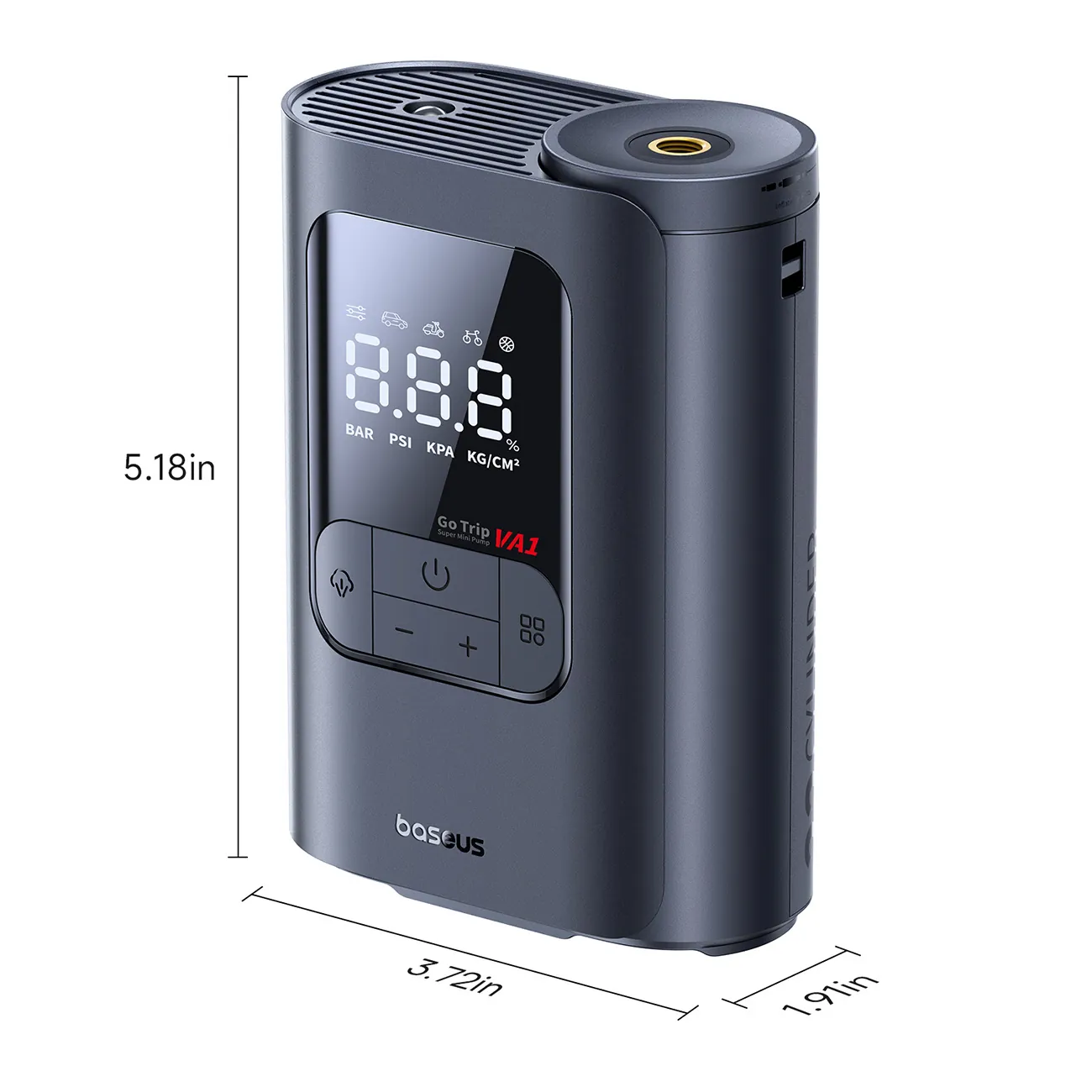Baseus GoTrip VA1 | Trådløs dekkpumpe 150 PSI 7500 mAh – Mørkegrå – bilde 5