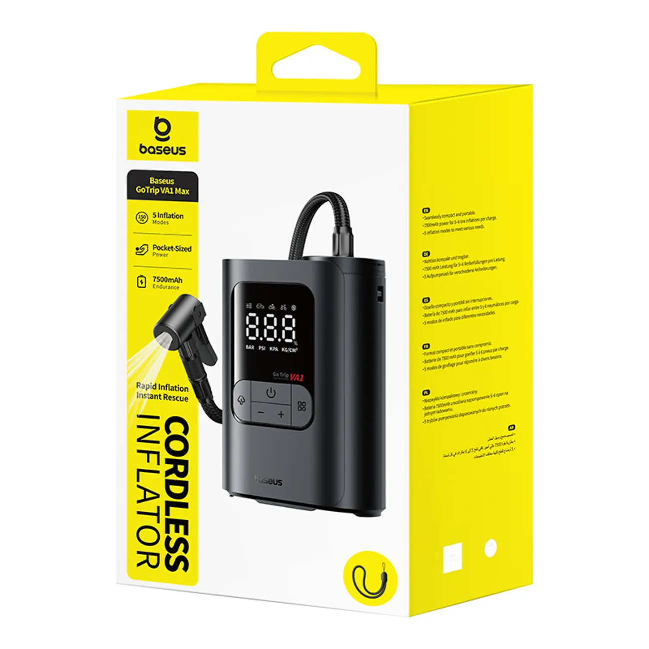 Baseus GoTrip VA1 | Trådløs dekkpumpe 150 PSI 7500 mAh – Mørkegrå – bilde 6