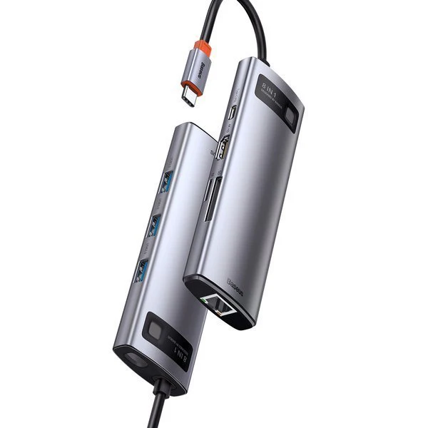 Baseus Metal Gleam Series 8-in-1 | USB-C - HDMI 4K 3x USB3.0 USB-C RJ45 SD TF PD 100W HUB adapter