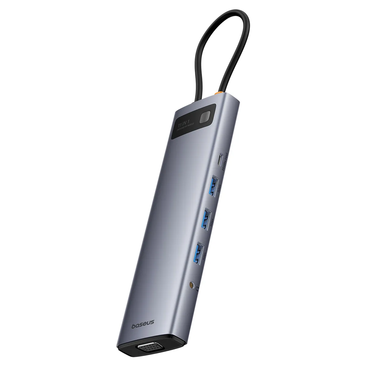 Baseus Metal Gleam Series | USB-C-hub 11-i-1 med HDMI, VGA, RJ45 og kortleser – Grå – bilde 2