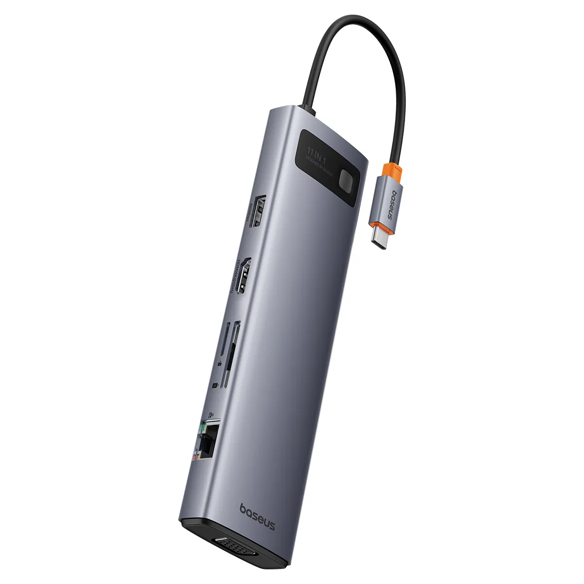 Baseus Metal Gleam Series | USB-C-hub 11-i-1 med HDMI, VGA, RJ45 og kortleser – Grå – bilde 3