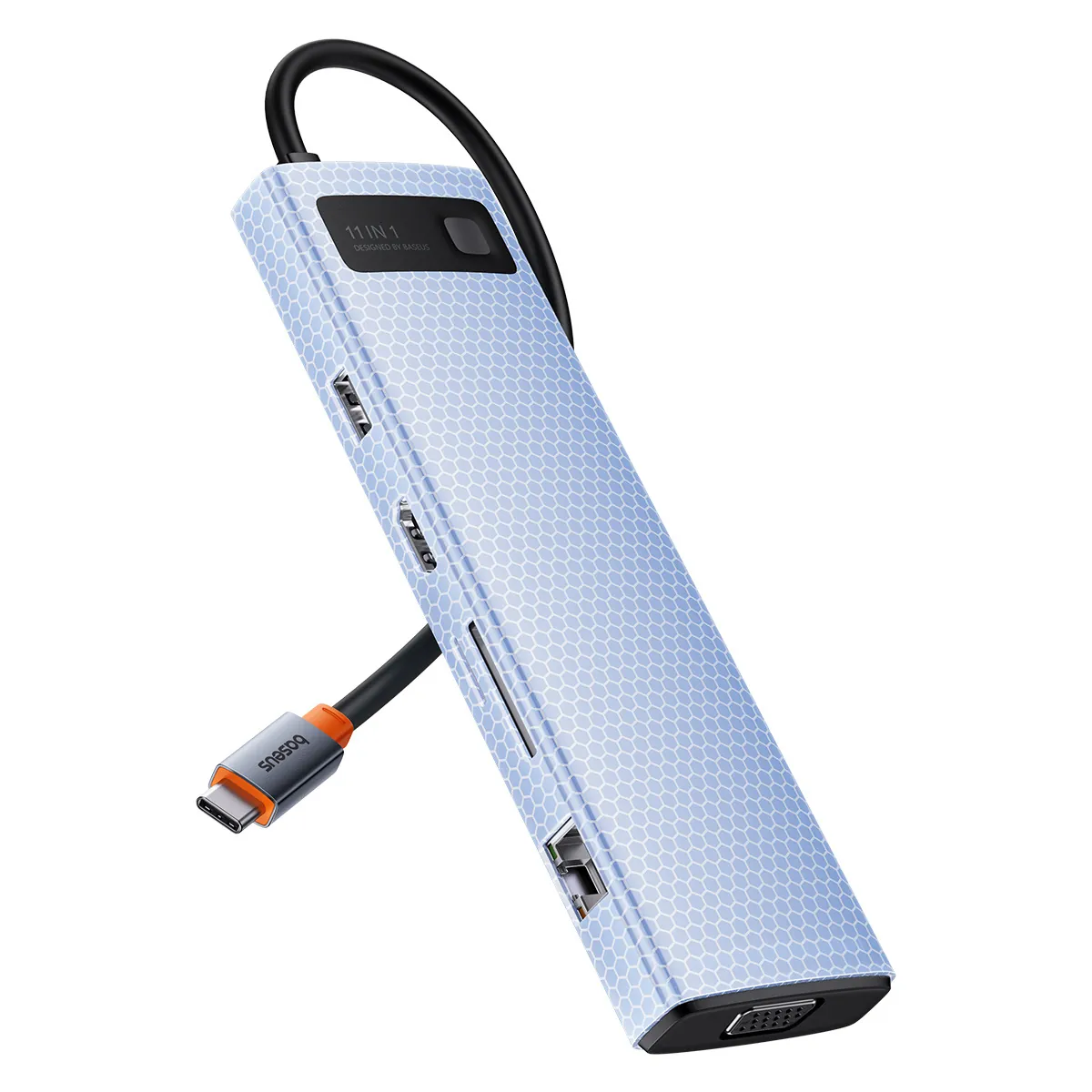 Baseus Metal Gleam Series | USB-C-hub 11-i-1 med HDMI, VGA, RJ45 og kortleser – Grå – bilde 4