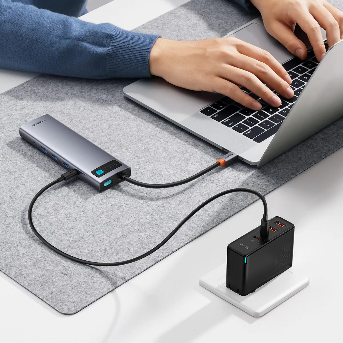 Baseus Metal Gleam Series | USB-C-hub 11-i-1 med HDMI, VGA, RJ45 og kortleser – Grå – bilde 5
