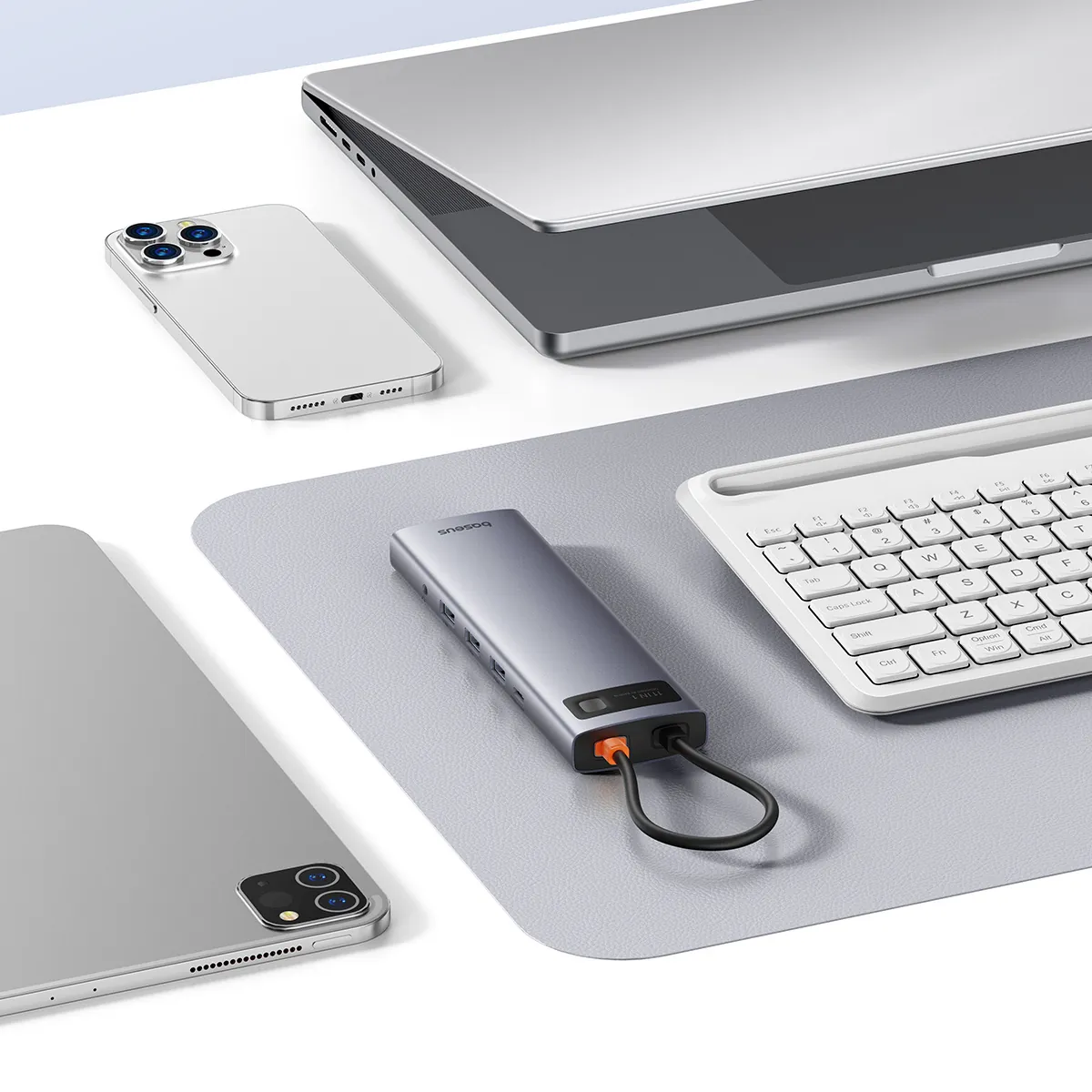 Baseus Metal Gleam Series | USB-C-hub 11-i-1 med HDMI, VGA, RJ45 og kortleser – Grå – bilde 7