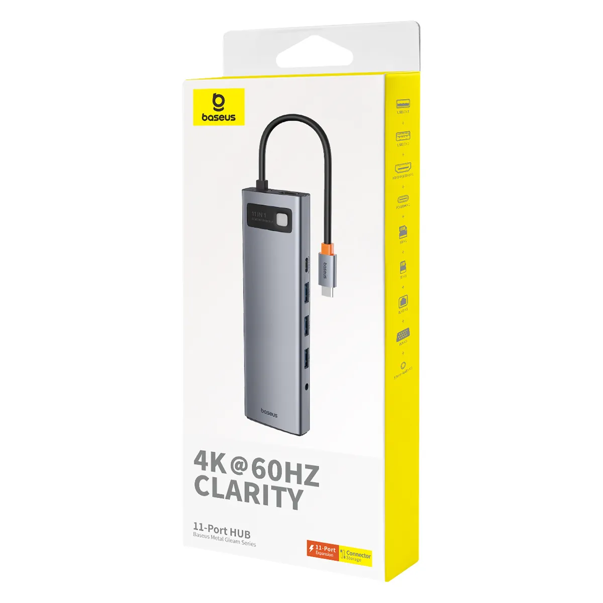 Baseus Metal Gleam Series | USB-C-hub 11-i-1 med HDMI, VGA, RJ45 og kortleser – Grå – bilde 8