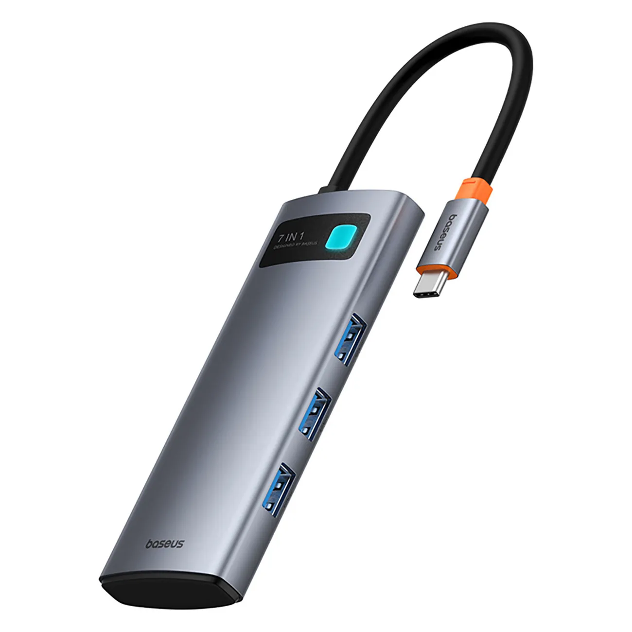 Baseus Metal Gleam | USB-C-hub 7-i-1 HDMI 4K 60 Hz / 3x USB 3.0 / PD / SD – Grå