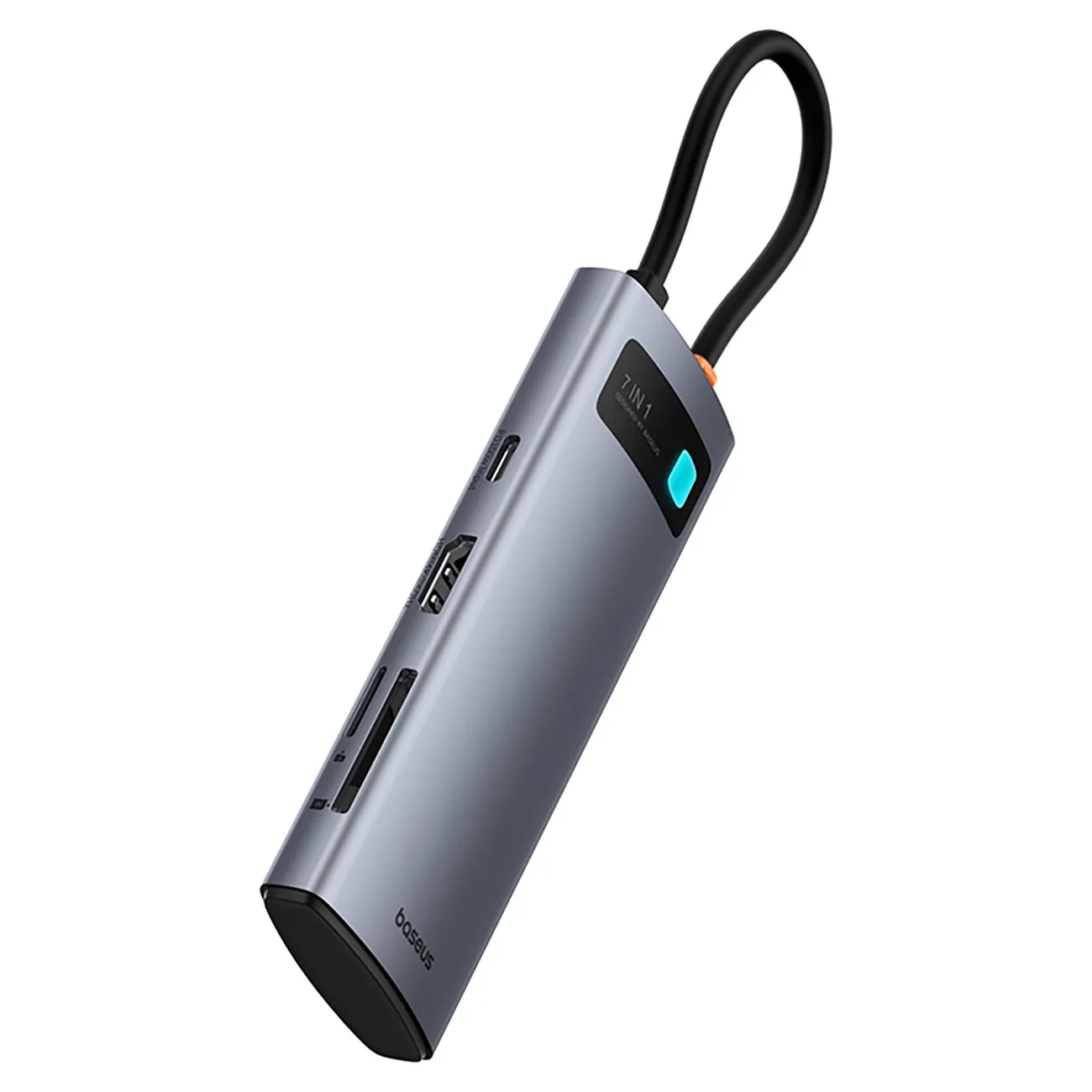 Baseus Metal Gleam | USB-C-hub 7-i-1 HDMI 4K 60 Hz / 3x USB 3.0 / PD / SD – Grå – bilde 3