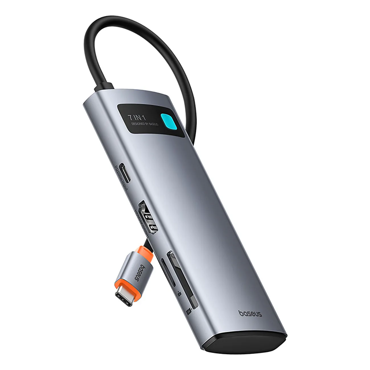 Baseus Metal Gleam | USB-C-hub 7-i-1 HDMI 4K 60 Hz / 3x USB 3.0 / PD / SD – Grå – bilde 4