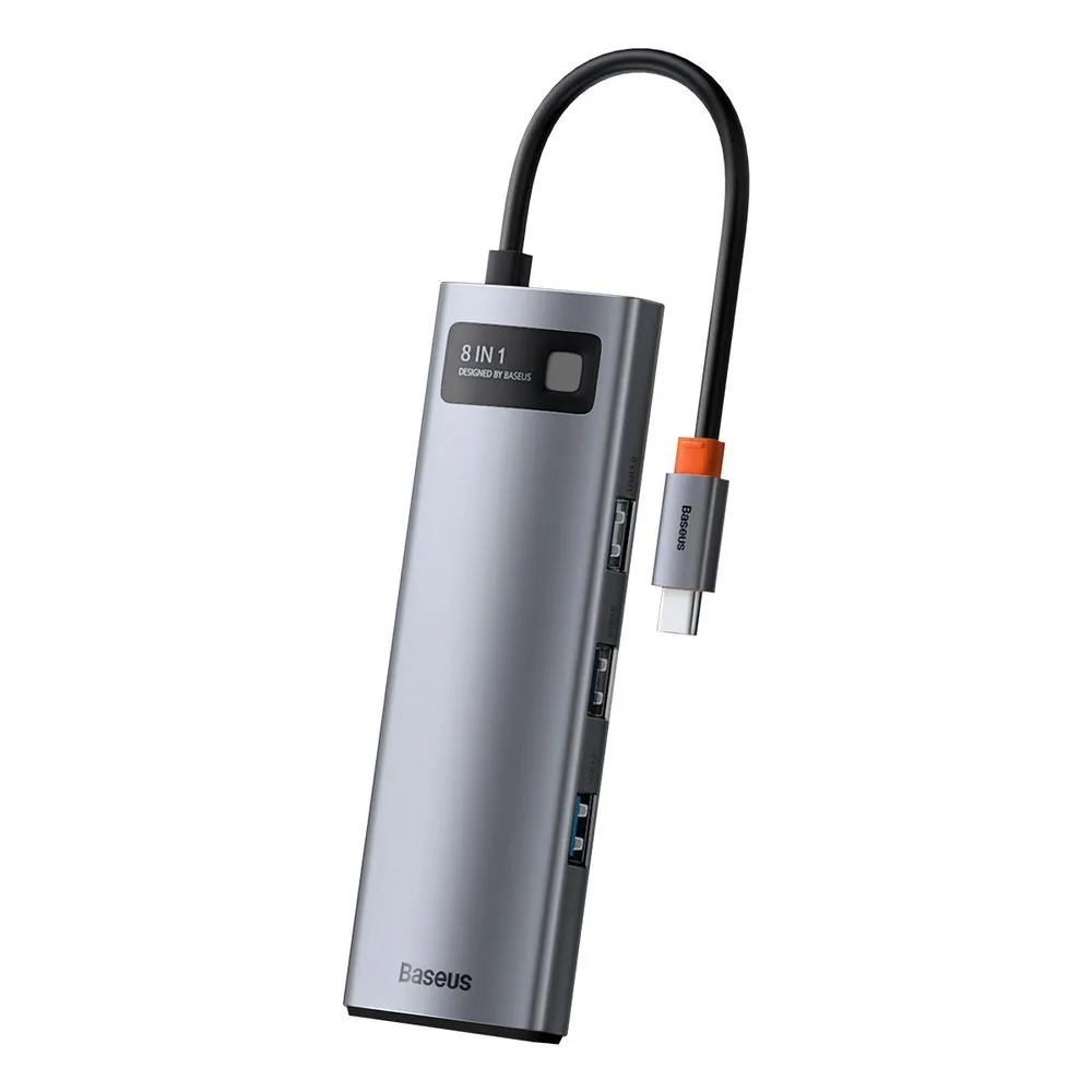 Baseus Metal Gleam | USB-C-hub 8-i-1 med PD 100W, HDMI 4K og RJ45 – Grå – bilde 3