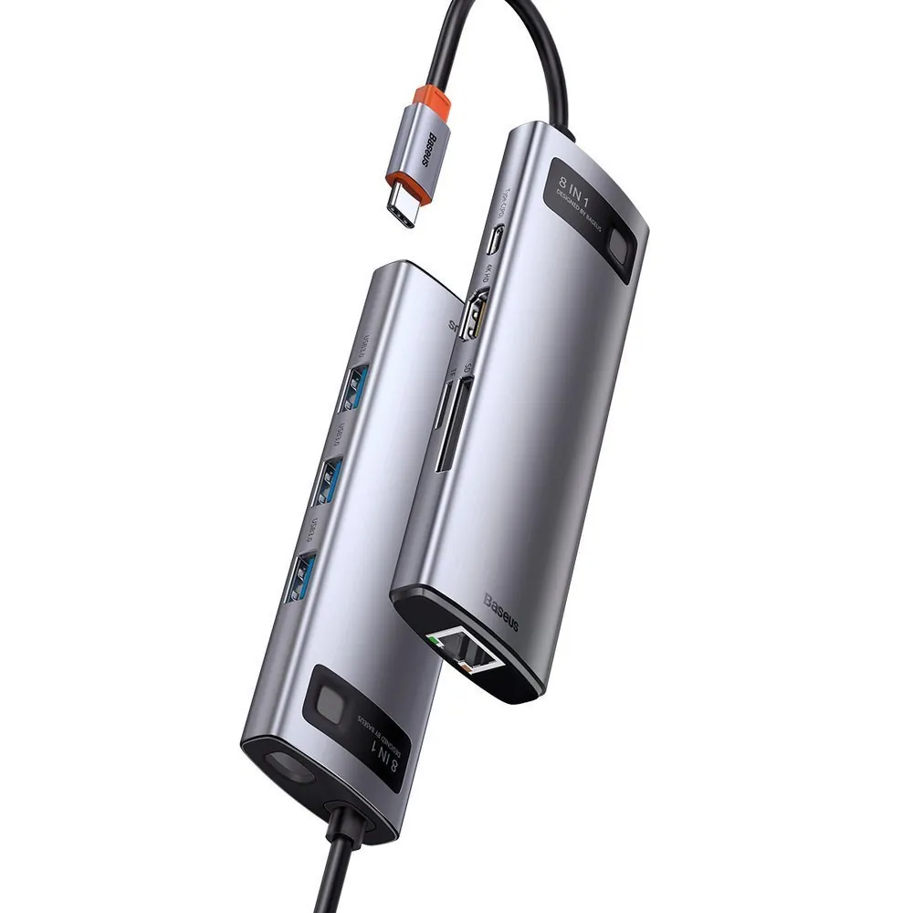 Baseus Metal Gleam | USB-C-hub 8-i-1 med PD 100W, HDMI 4K og RJ45 – Grå – bilde 4
