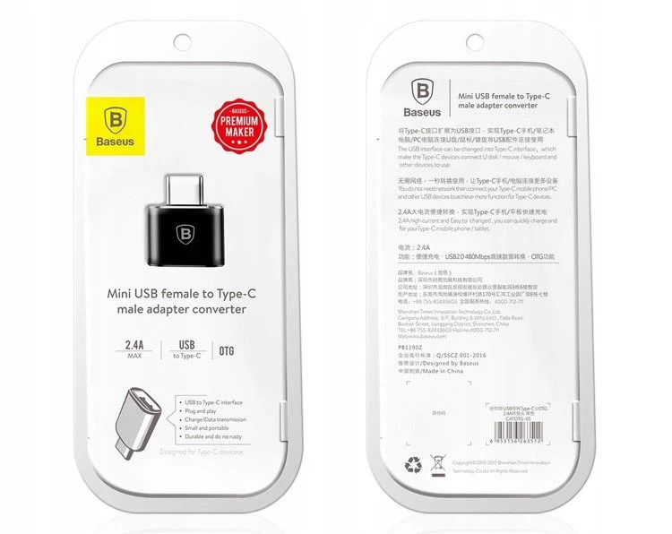 Baseus Mini USB | OTG USB-A / USB-C 2.4A overgangsadapter – bilde 9