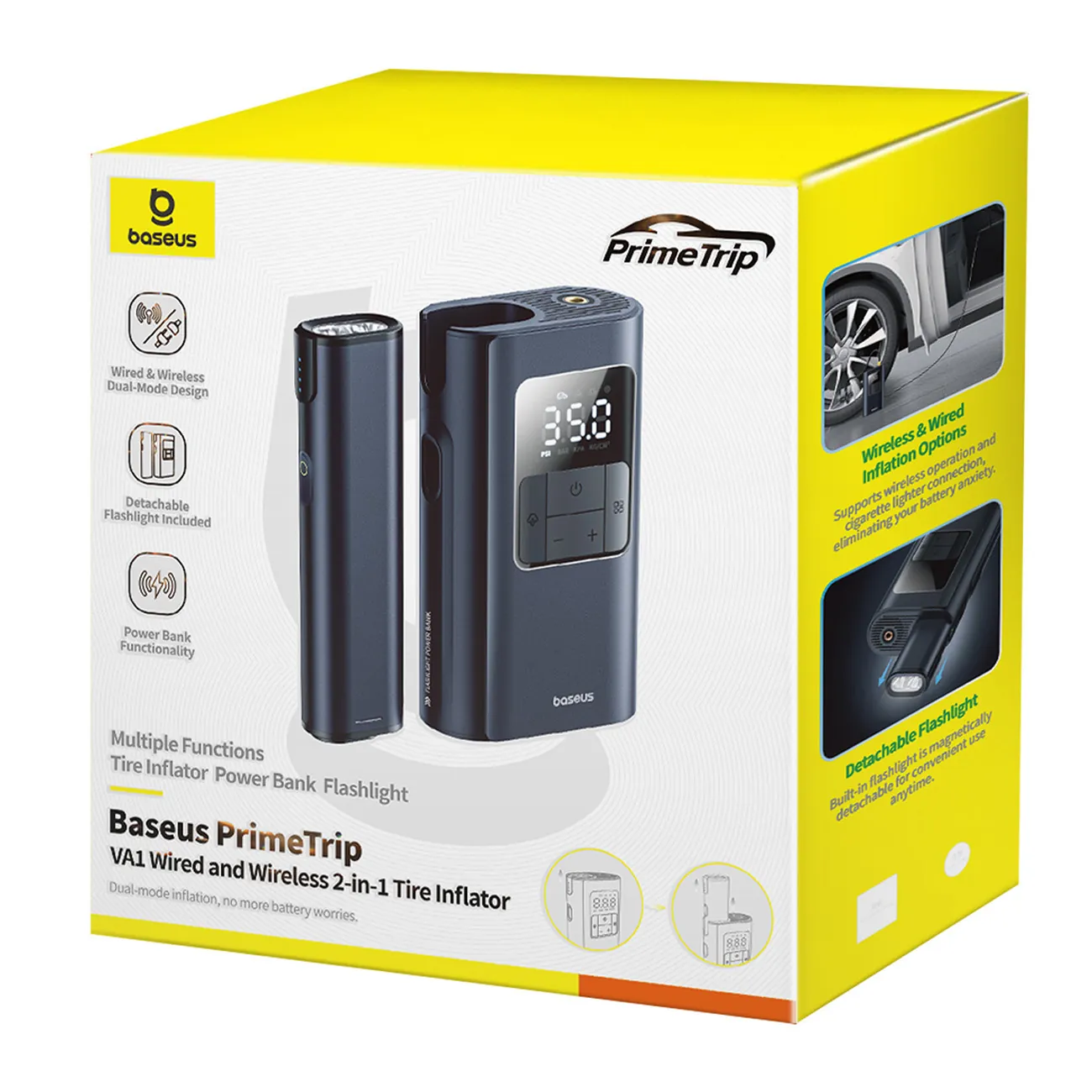 Baseus PrimeTrip VA1 | Dekkpumpe 75W 2-i-1 med lykt og powerbank 6000 mAh – Svart – bilde 4