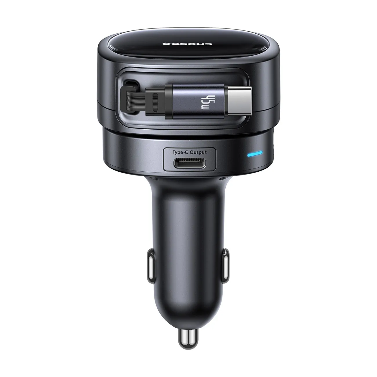 Baseus PrimeTrip VR1 | Billader 60W USB-A og USB-C med opprullbar USB-C-kabel – Svart