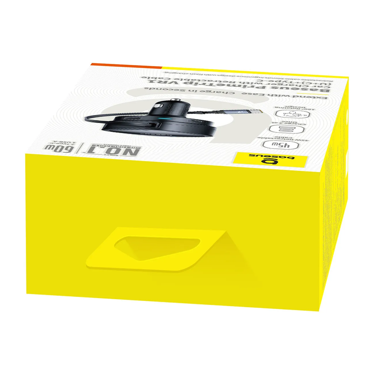 Baseus PrimeTrip VR1 | Billader 60W USB-A og USB-C med opprullbar USB-C-kabel – Svart – bilde 5
