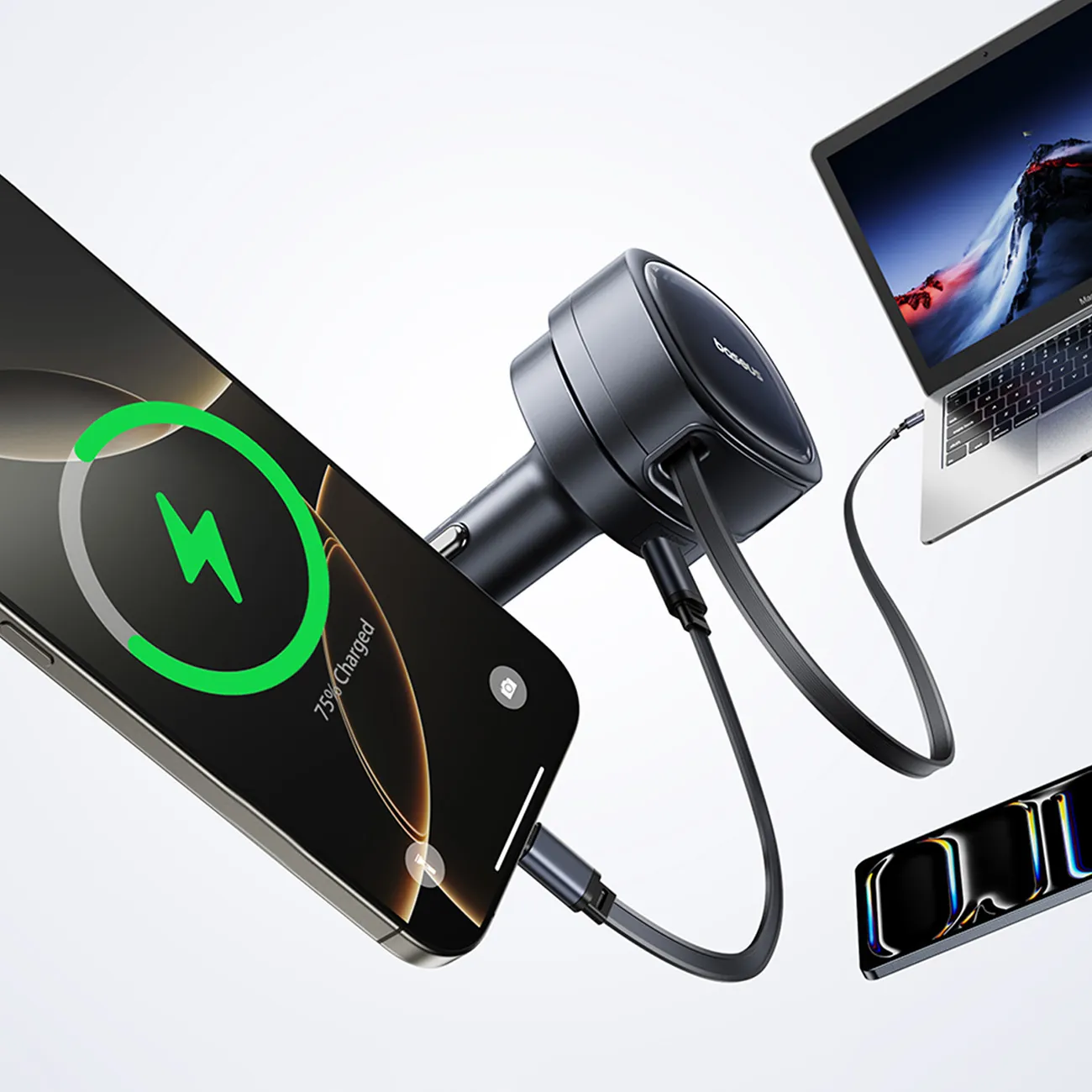 Baseus PrimeTrip VR1 | Billader 60W USB-A og USB-C med opprullbar USB-C-kabel – Svart – bilde 7