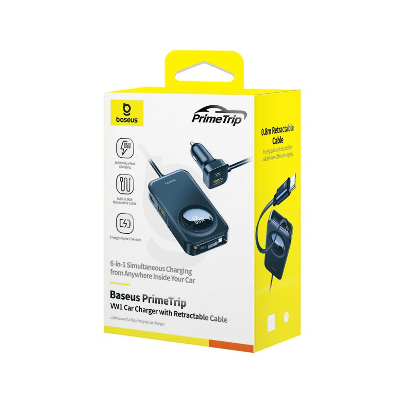 Baseus PrimeTrip VW1 | Billader 60W med integrerte kabler for opptil 6 enheter – Svart – bilde 2