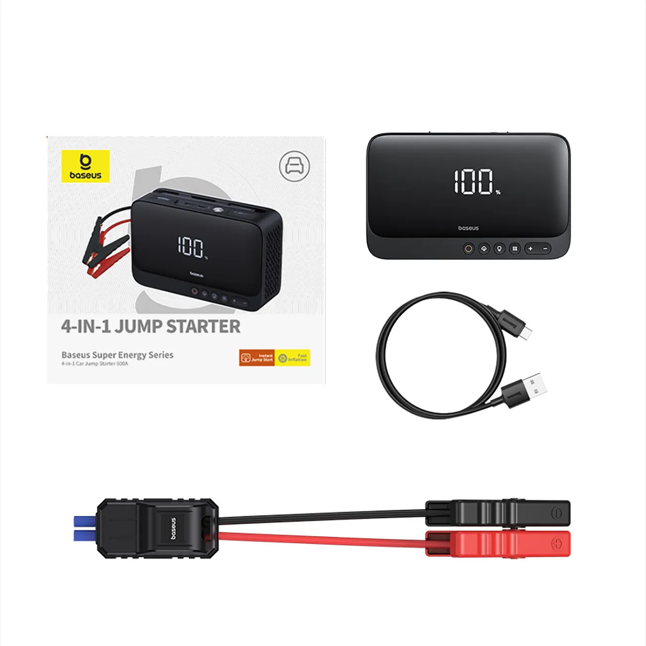 Baseus Super Energy | Startbooster 4-i-1 600A med kompressor, lykt og powerbank – Svart – bilde 6